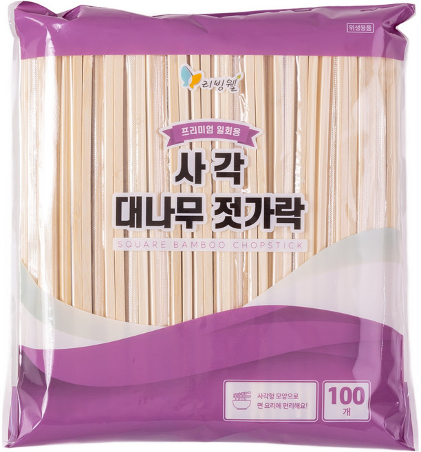 리빙웰 개별포장 사각 대나무젓가락, 100개입, 1개