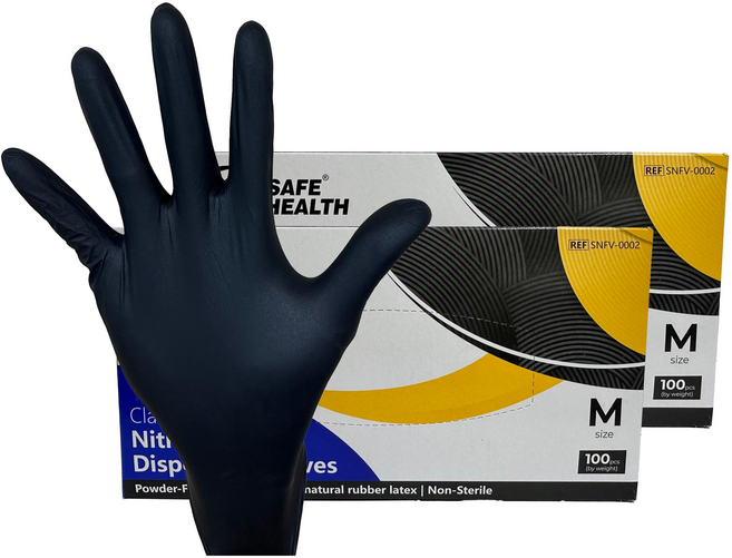 세이프헬스 니트릴장갑 100p, 블랙, 중(M), 2개