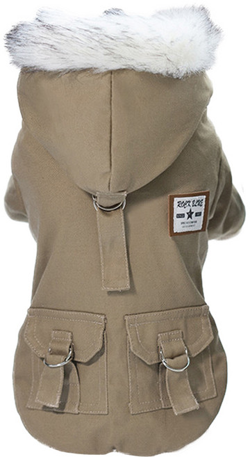 QIDINA 秋冬軍綠款寵物仿外套上衣, 1件, 卡其色