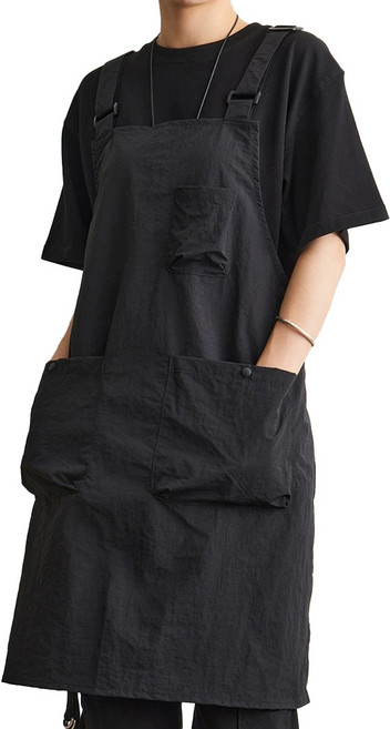 오버사이즈 핏 멜빵 앞치마, 블랙, 1개