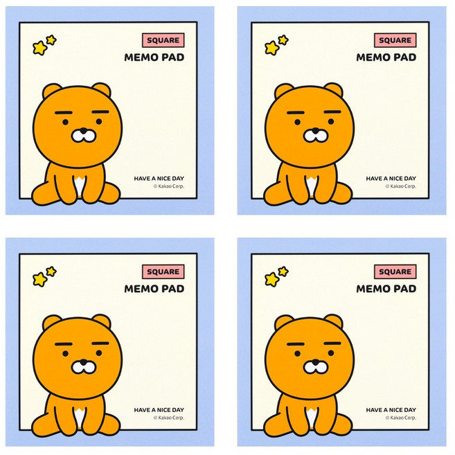 카카오프렌즈 사각 메모지, 라이언, 80매, 4개