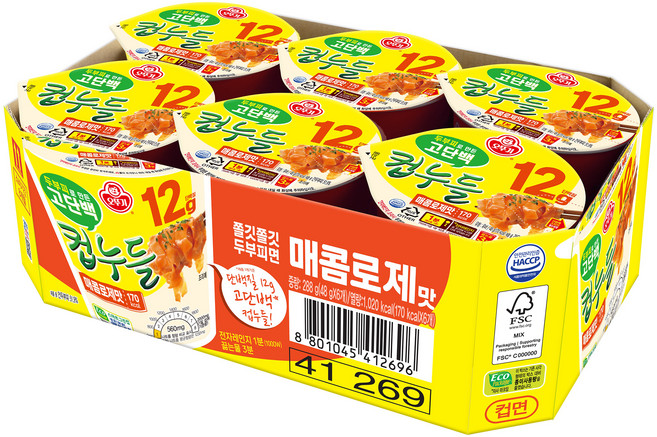 오뚜기 고단백 컵누들 매콤로제맛 48g, 6개