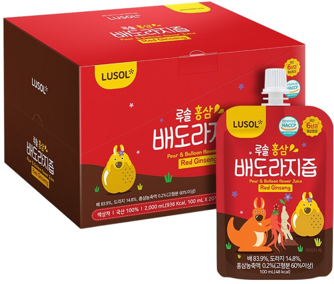 LUSOL 紅參梨桔梗汁, 100ml, 20個