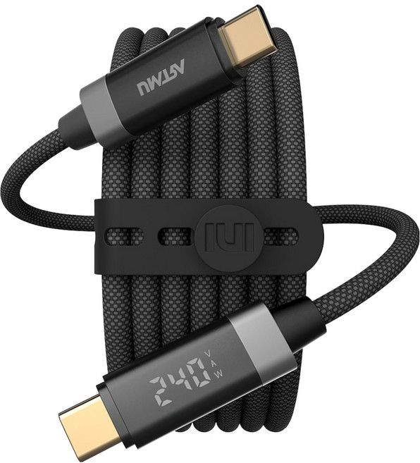 아트뮤 C타입-C 100W 240W 5A PD LED 디스플레이 고속충전 케이블, 1개, 200cm, 블랙