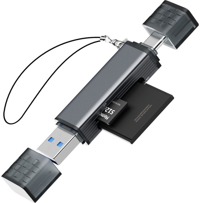 일리온 C타입 USB-A 3.0 SD카드 MicroSD카드 OTG 멀티 카드리더기, 메탈, 1개