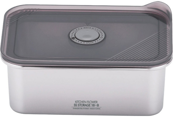 KITCHEN FLOWER One Touch 304不鏽鋼真空轉盤保鮮盒 深型, 1.6L, 1個