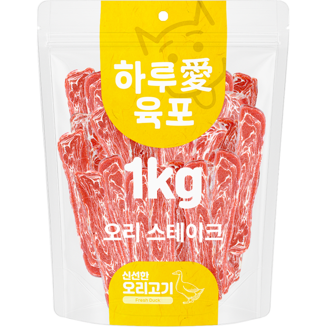 하루애 강아지 대용량 육포간식, 1kg, 1개, 오리스테이크
