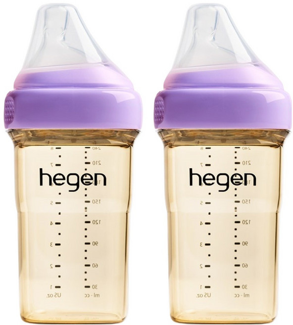 헤겐 PPSU 애착젖병 트윈팩 240ml x 2p + 꼭지 2p 세트, 퍼플, 1세트