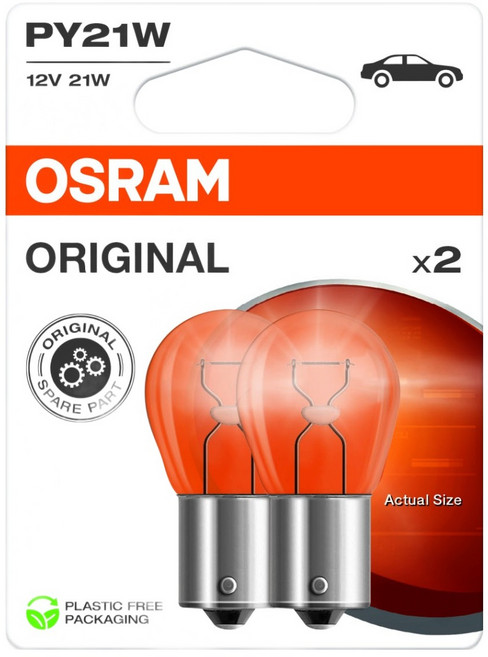 오스람 오리지널 프리미엄 싱글 램프 2p, 1개, PY21W(황색150도)