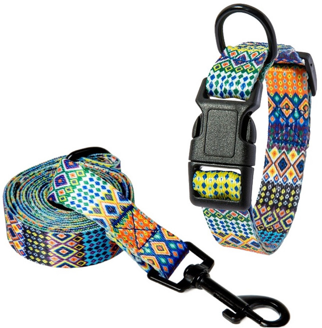 테이아 반려동물 목줄 + 리드줄 세트, 보헤미안, 1세트