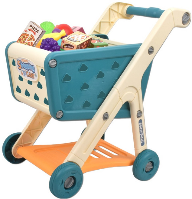 오즈토이 튼튼한 푸드 쇼핑카트 주방 소꿉놀이 세트, 파랑, 1세트