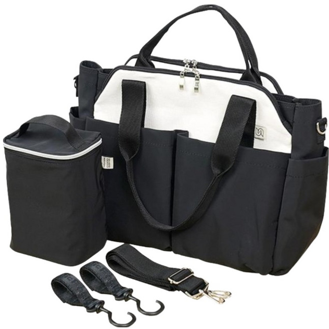 쉬즈굿 기저귀 가방 + 유모차걸이 2p + 보냉백 세트, 블랙 + 화이트