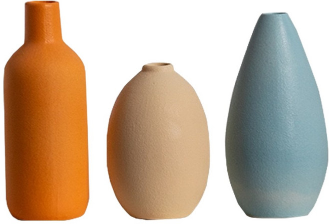 사인포스트 인테리어 비비드 매트 화병 3종 세트, 오렌지 + 베이지 + 블루