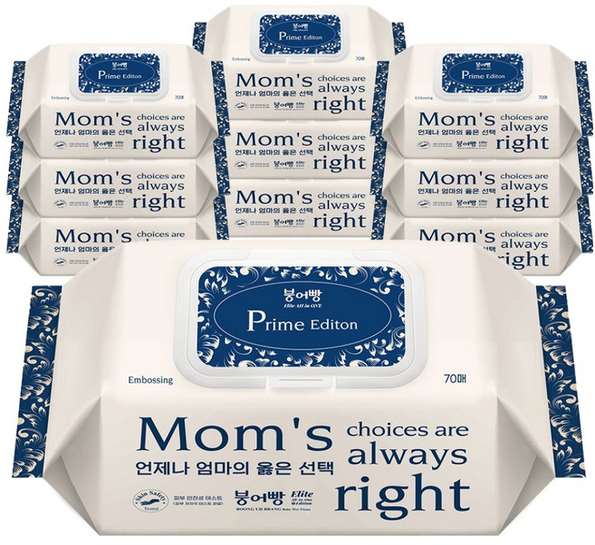 붕어빵 엘리트 올인원 프라임 에디션 아기물티슈 캡형, 80g, 70개입, 10개