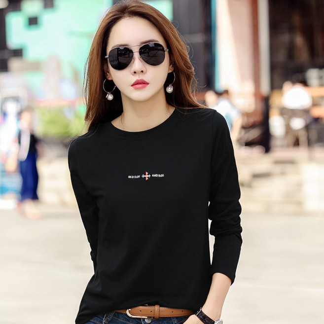 Elsso 女款圓領簡約刺繡系列長袖T恤