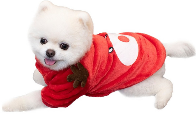 QIDINA 奇蒂可 寵物軟綿綿可愛保暖法蘭絨衣, 1件, 紅色麋鹿