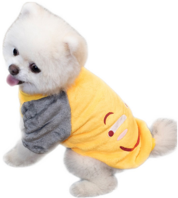QIDINA 奇蒂可 寵物軟綿綿可愛保暖法蘭絨衣, 1件, 黃色笑臉