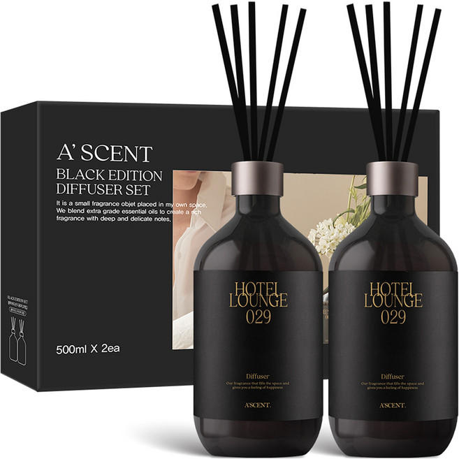 에이센트 블랙 에디션 디퓨저, 호텔라운지, 500ml, 2개