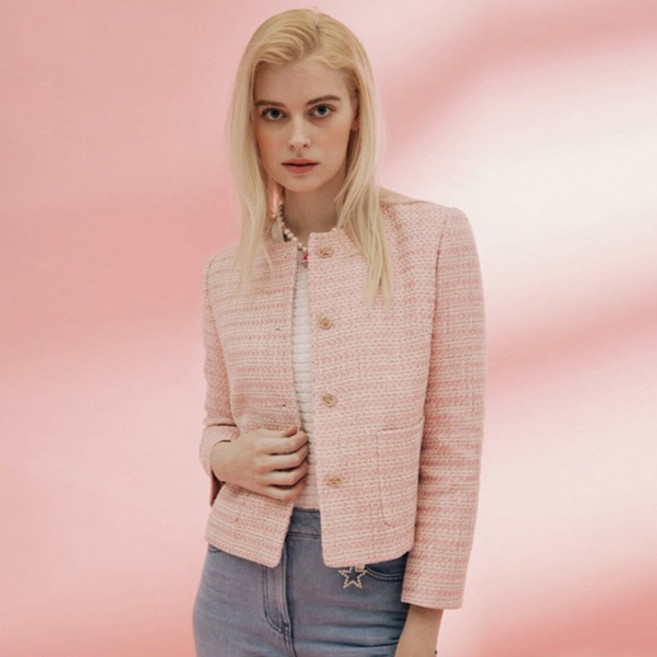 나이스클랍 여성용 라운드 트위드 자켓 N242MWJ324PK