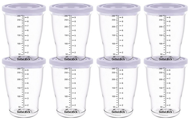 베베락 유아용 PP 밀폐 이유식 용기, 280ml, 라벤더, 8개