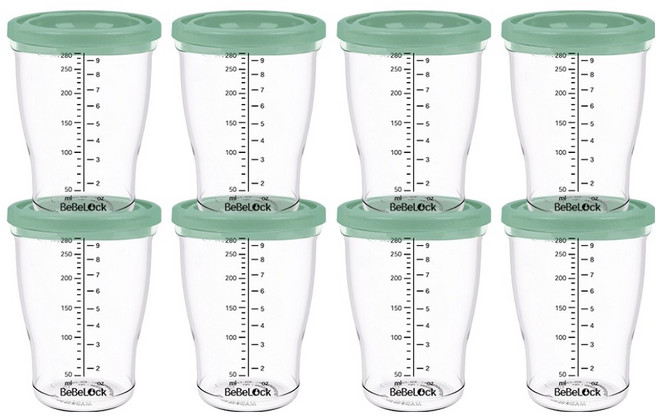베베락 유아용 PP 밀폐 이유식 용기, 280ml, 딥그린, 8개