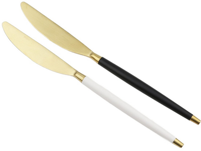 보겐 국내생산 르비앙 골드 커트러리 디너나이프 2종 세트, 블랙, 화이트, 1세트