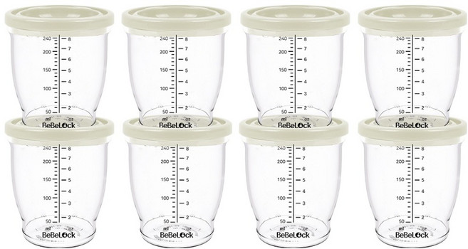 베베락 유아용 PP 밀폐 이유식 용기, 240ml, 크림, 8개