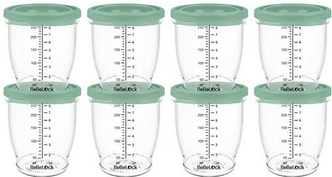 베베락 유아용 PP 밀폐 이유식 용기, 240ml, 딥그린, 8개