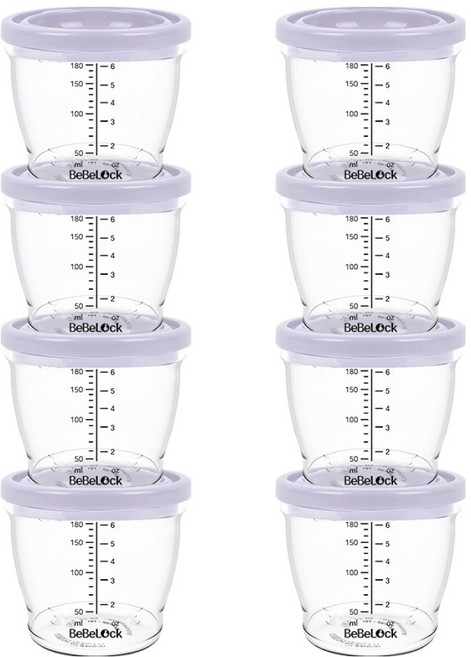 베베락 아이와 PP밀폐 이유식 용기, 180ml, 라벤더, 8개