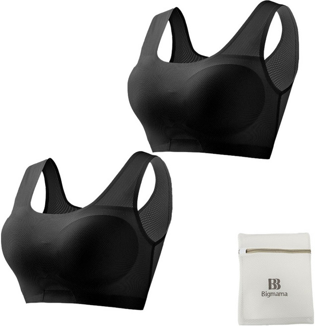 빅마마 심리스 메쉬 빅사이즈 스포츠 반브라 2p + 세탁망 세트