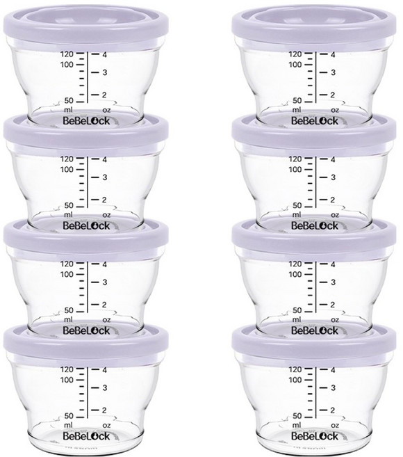 베베락 유아용 PP 밀폐 이유식 용기, 120ml, 라벤더, 8개