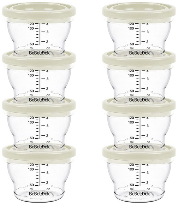 베베락 유아용 PP 밀폐 이유식 용기, 120ml, 크림, 8개