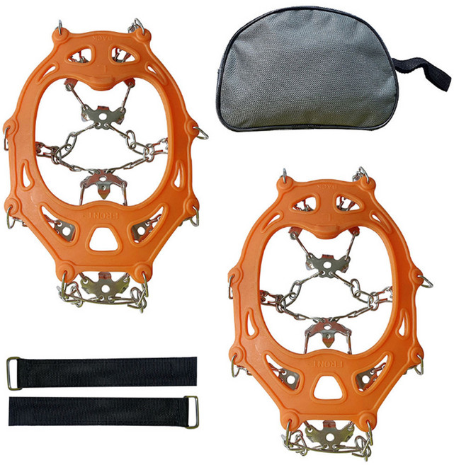 BeOK 戶外健行 升級304/430不鏽鋼 18齒防滑鞋套冰爪 附綁帶 + 收納袋, 橙色