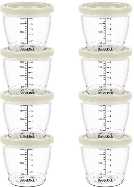 베베락 아이와 PP밀폐 이유식 용기, 180ml, 크림, 8개