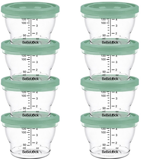 베베락 유아용 PP 밀폐 이유식 용기, 120ml, 딥그린, 8개