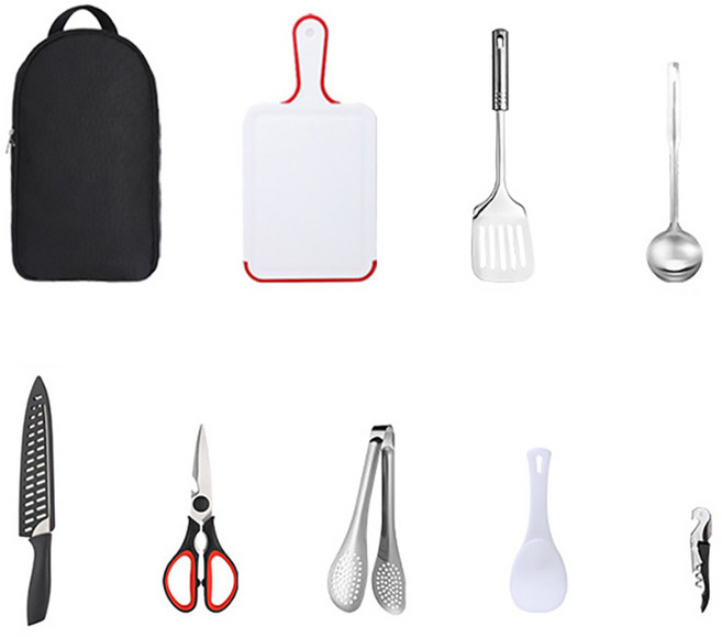 ISE MOUNT 小島嶼山 炊具9件套組, 黑色 + 白色 + 紅色+ 不鏽鋼色, 1組