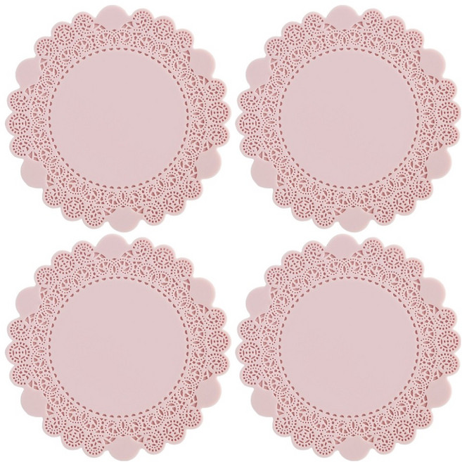 미르코리아 감성 도일리 실리콘 컵받침 4p, 핑크, 1세트