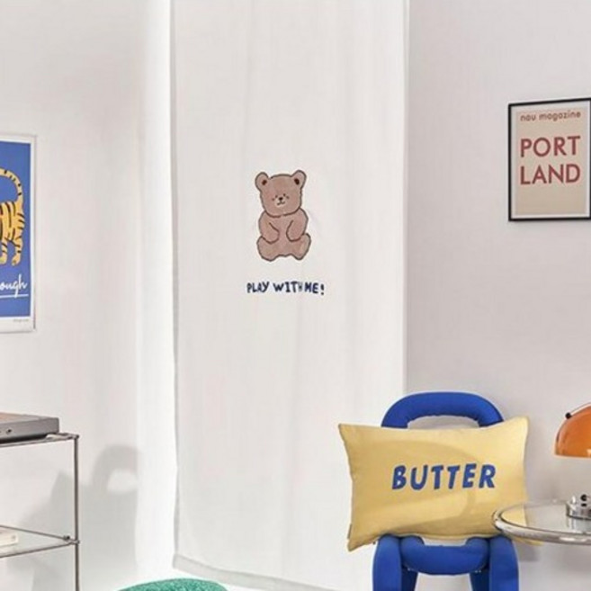 데코뷰 타이포 동물 자수 바람막이 현관커튼 봉집