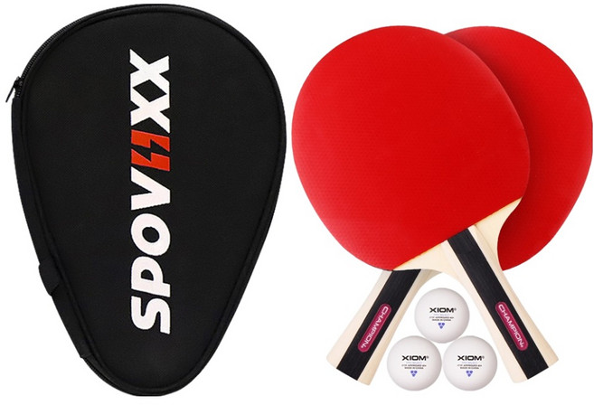 참피온 뉴트로 쉐이크 탁구 라켓 2p + 공 3p + 케이스 세트, 1개, CHNTRO_BK