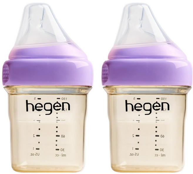 헤겐 유아용 PPSU 꼭지 애착 젖병, 퍼플, 150ml, 2개
