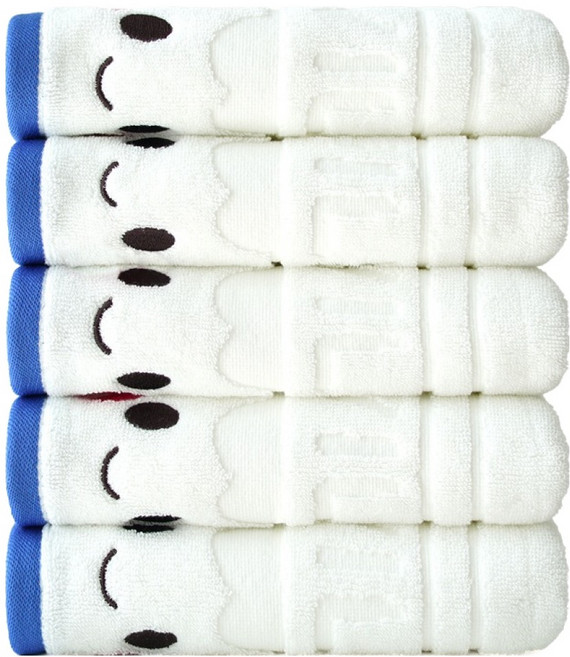 충무타올 브레드이발소 30수 코마사 자가드 캐릭터 세면수건, 5개, 윌크