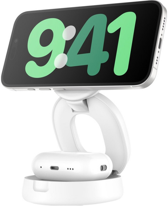 벨킨 2in1 Qi2 15W 컨버터블 마그네틱 무선 고속 충전 스탠드 초소형 각도 조절 지원 WIZ035kr, 화이트(WIZ035krWH), 1개