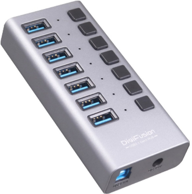 DigiFusion 伽利略 USB3.1 Gen1 7埠 HUB 鋁合金 PEC-HC707, 1個, 銀色