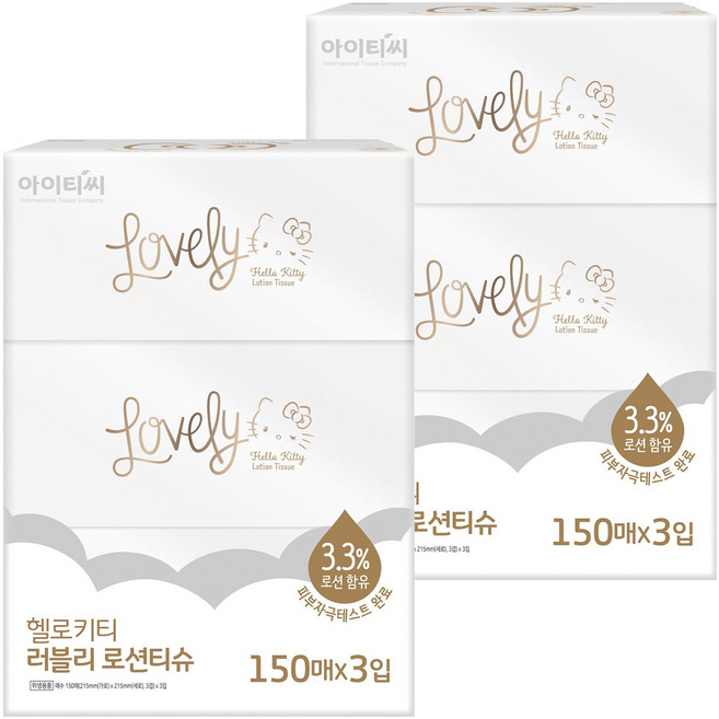 ITC 헬로키티 러블리 로션 천연펄프 미용티슈 3겹, 150매, 6개
