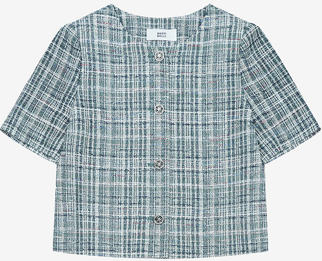 BESTI BELLI 女款無領粗花呢短版夾克 BKJAE2148