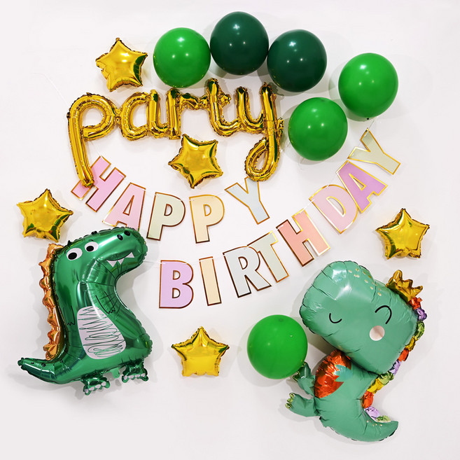PARTYSHOW 生日派對 馬卡龍 生日裝飾 恐龍寶寶 6件組 氣球拉旗組, 1套, 混合色