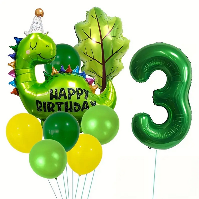 Ilsangsokbanzzak 生日快樂 恐龍派對 氣球組 3歲, 混合顏色, 1套