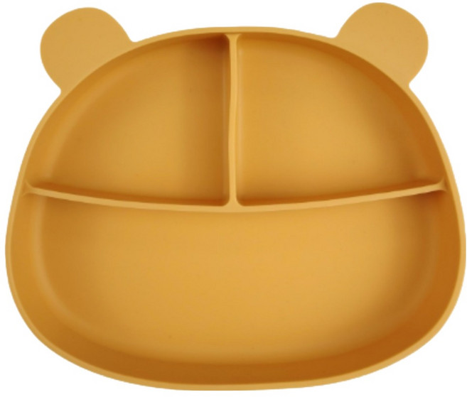 사라사 유아용 곰돌이 실리콘 이유식 흡착식판, 옐로우, 1개