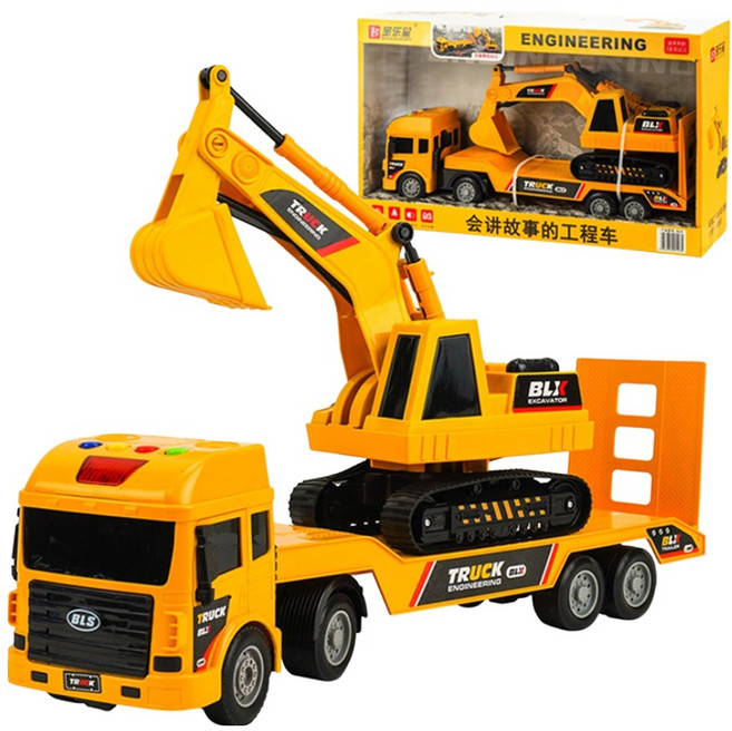 BAOLE STAR TOYS 寶樂星 IC音樂說故事 慣性拖板車 + 履帶挖土機 5828, 1組, 工程車 黃色