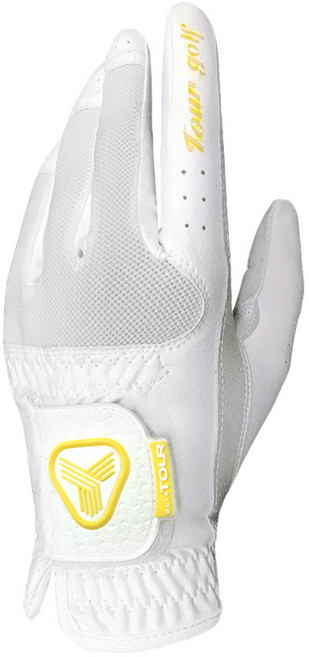 투어골프 여성용 반양피 쿨메쉬 골프장갑 왼손용 TGW-07, 레몬, 1개